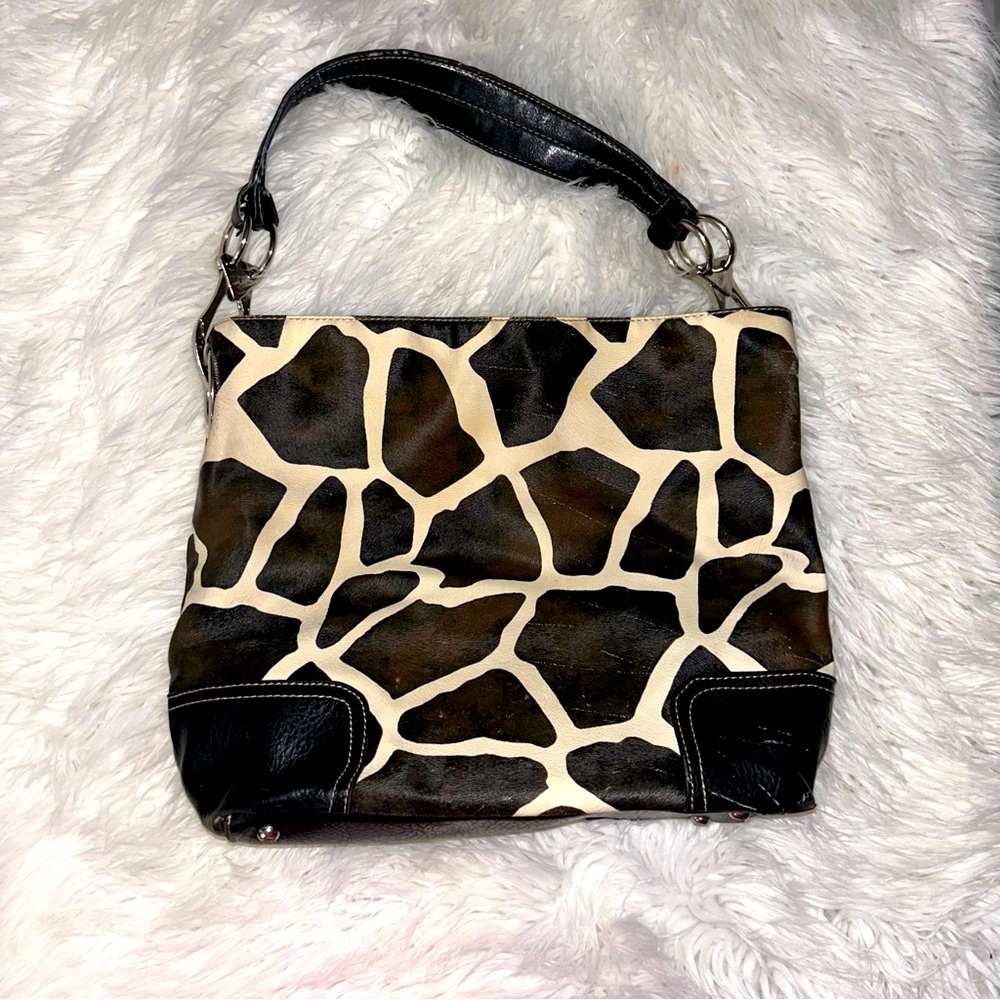 Giraffe print leather bag!